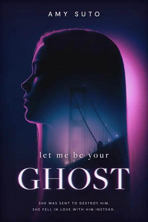 Let Me Be Your Ghost by Amy Suto — a woman&rsquo;s silhouette against the Golden Gate Bridge in magenta fog