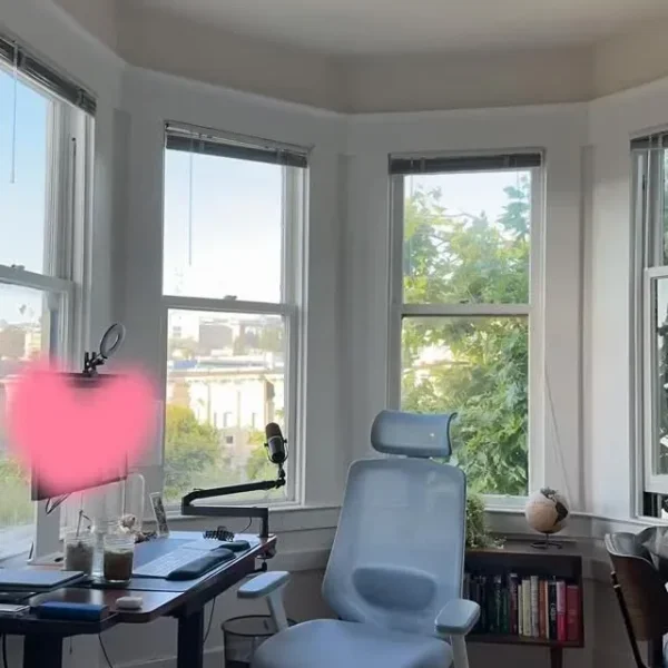 Morning light in Amy's bay-window home office in San Francisco