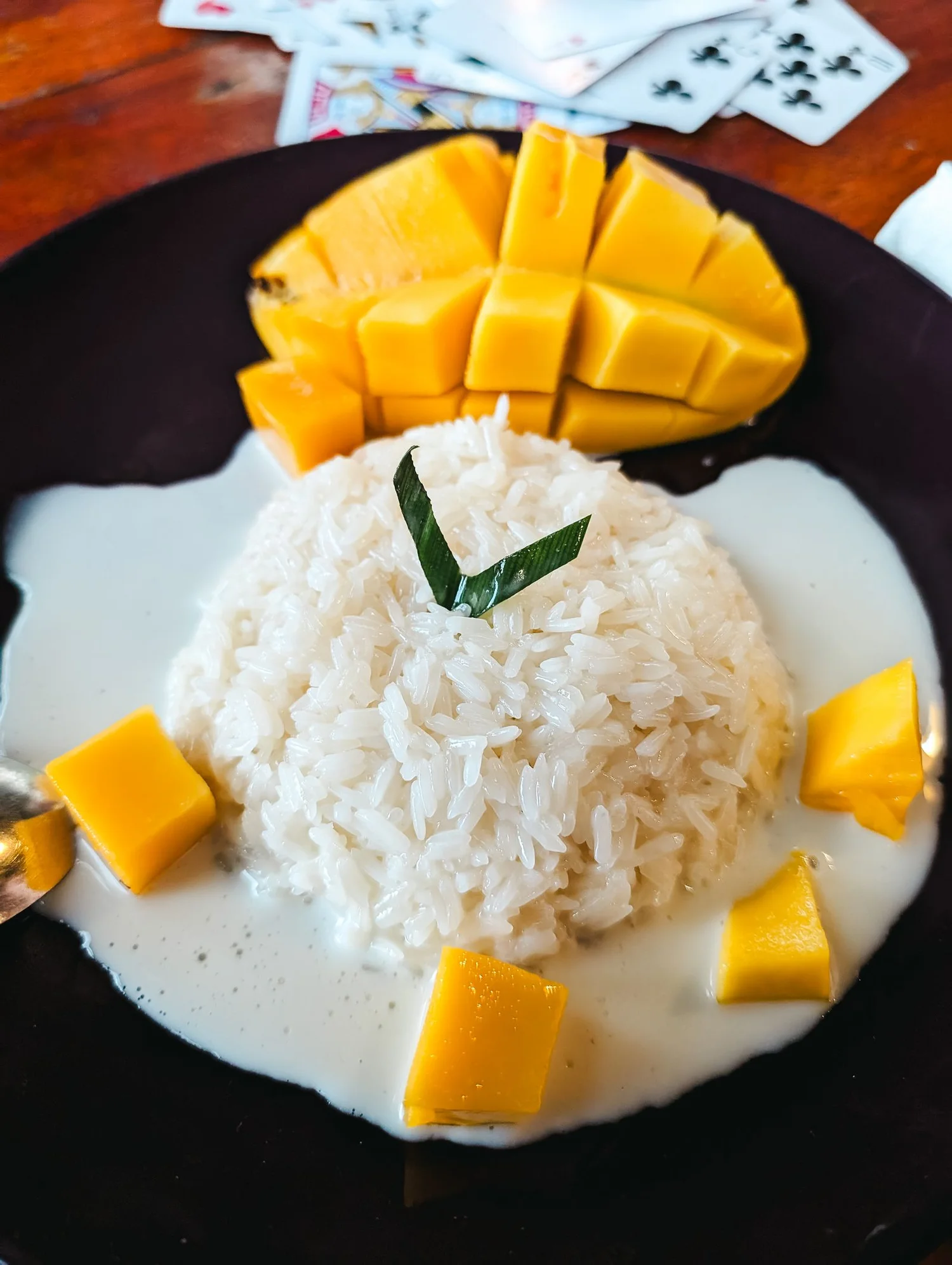 Mango sticky rice dessert like the Mango Tango at Naya Dessert Cafe in San Francisco