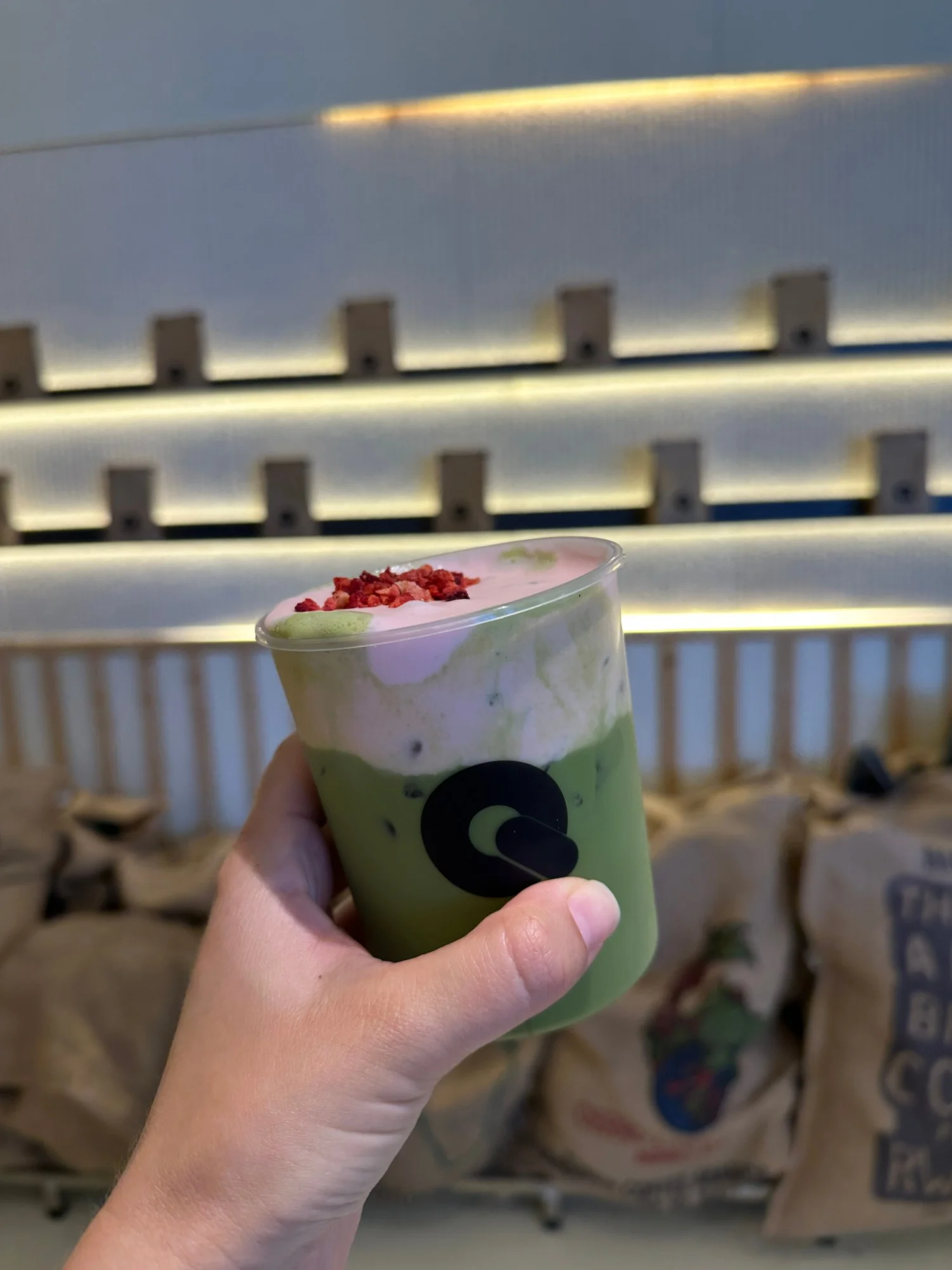 The Matcha Strawberry Cloud from Q Specialty Coffee in San Francisco