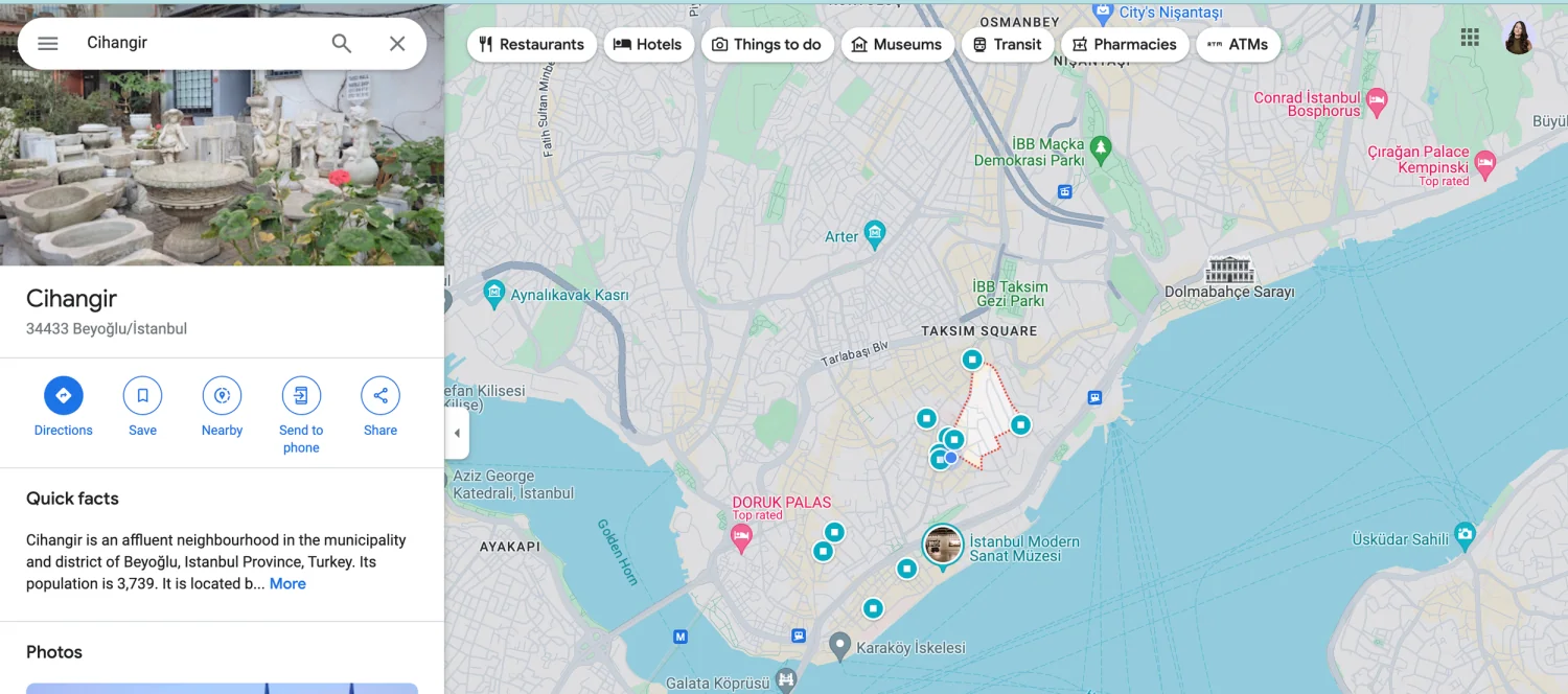 Where to stay in Istanbul Turkey map Cihangir beyoglu