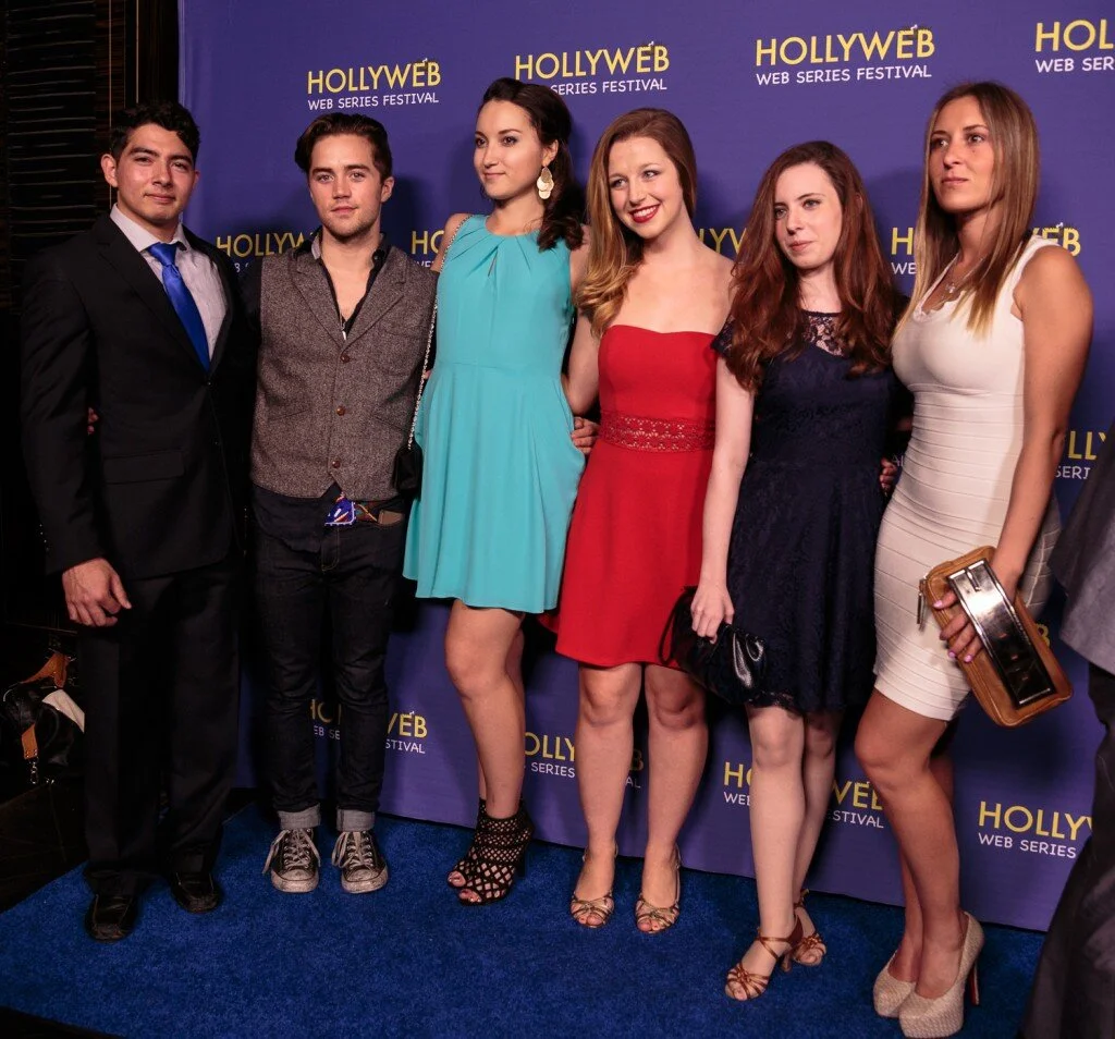 The cast and crew on the red carpet for Hollyweb Festival! Avi Kaye (director), Conner Sorensen (Benji), Amy Suto (showrunner), Portia Juliette (Sarah), Ashley Maimes (Anita), and Irina Kuzina (producer) Photocredit: Snobby Robot Magazine