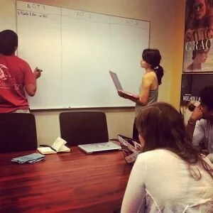 In a writer’s room with Jack Hackett and Maggie Admire for a short film
